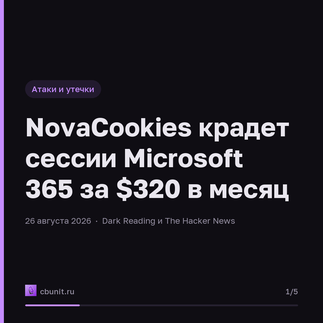 NovaCookies крадет сессии Microsoft 365 за $320 в месяц — карточка 1 из 5
