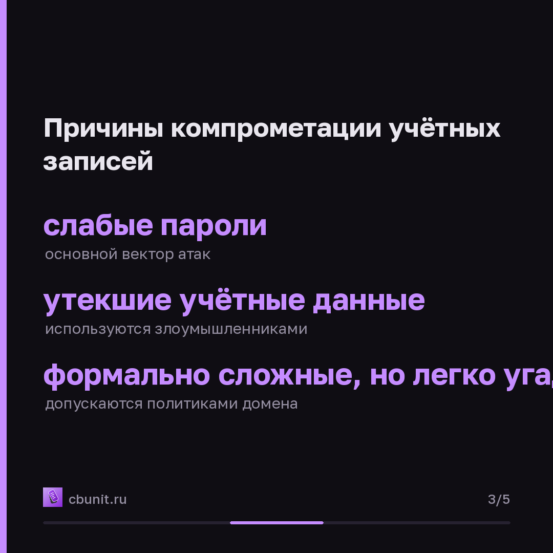 Пароли в Active Directory: как угадать «сложный» пароль сотрудника — карточка 3 из 5