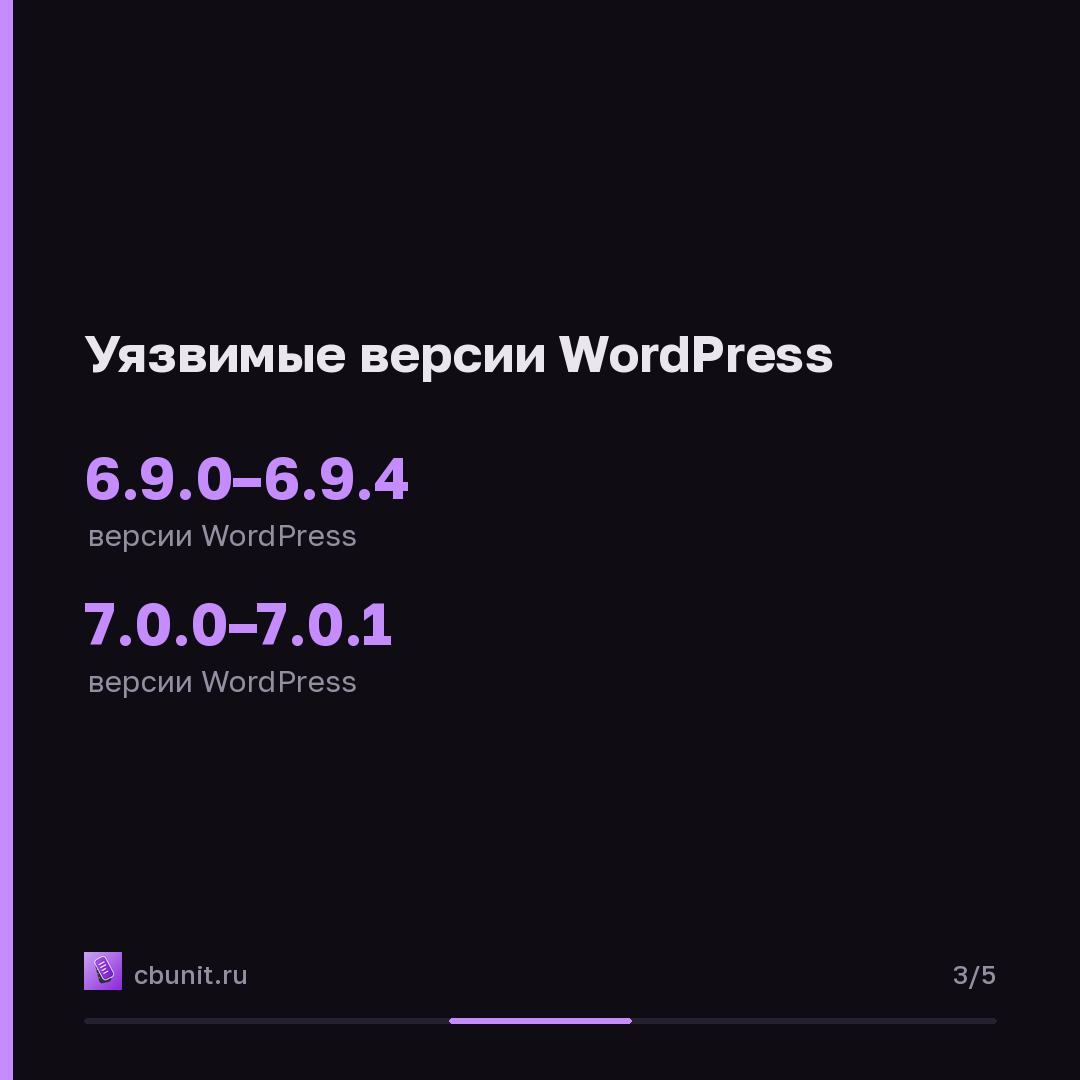 WordPress захватывают без пароля через связку уязвимостей wp2shell — карточка 3 из 5