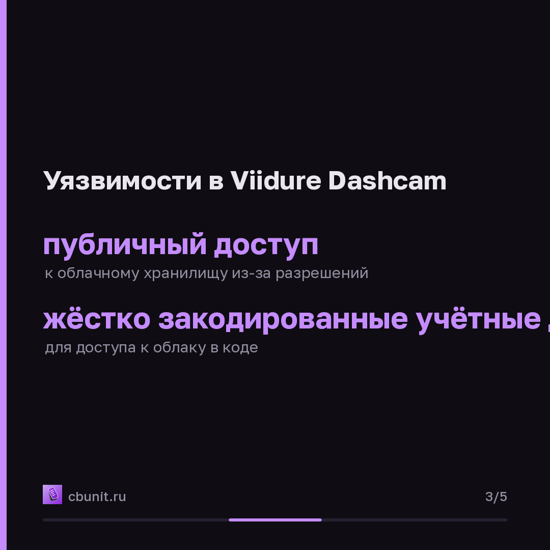 Viidure Dashcam: утечка данных и удалённое выполнение кода из-за жёстко закодированных ключей — карточка 3 из 5